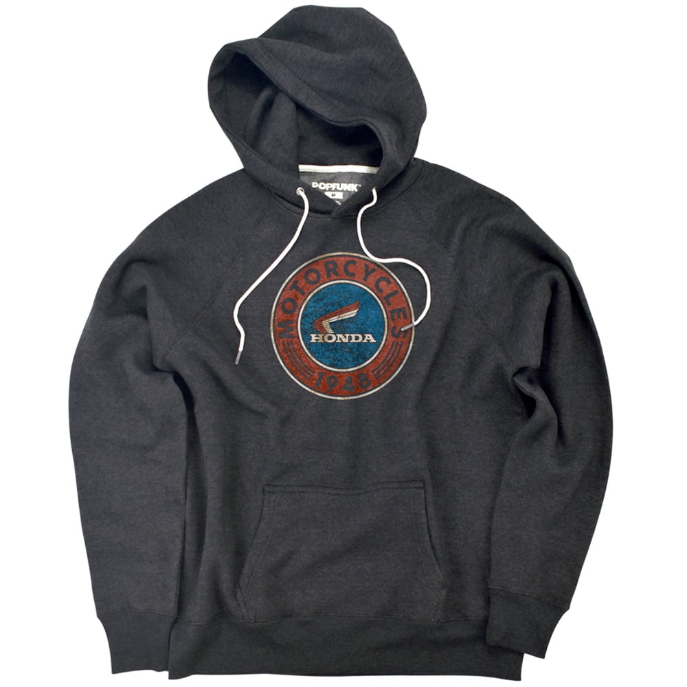 Honda Motorcycle Unisex Adult Slim Fit Pull-Over Heather Hoodie, Charcoal, Small