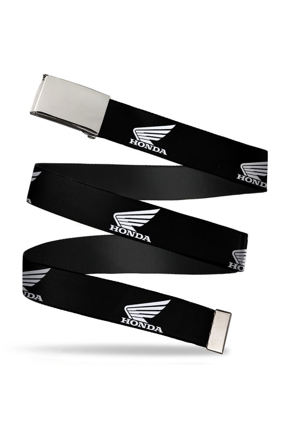 Adjustable Belt, Clamp Buckle, Cut-to-Fit, Honda Motorcycle Logo Black White