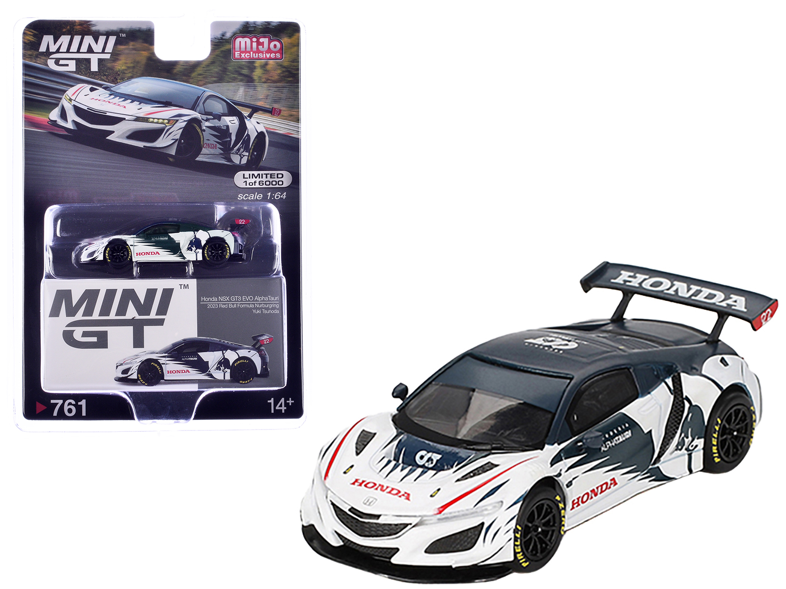 Honda NSX GT3 EVO #22 Yuki Tsunoda "AlphaTauri" "Red Bull Formula Nurburgring" (2023) Ltd Ed 1/64 Diecast Model Car by Mini GT