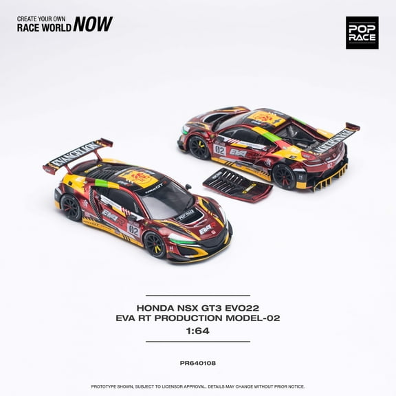 Honda NSX GT3 EVO22 #02 Red Metallic "EVA RT Production Model-02" 1/64 Diecast Model Car by Pop Race