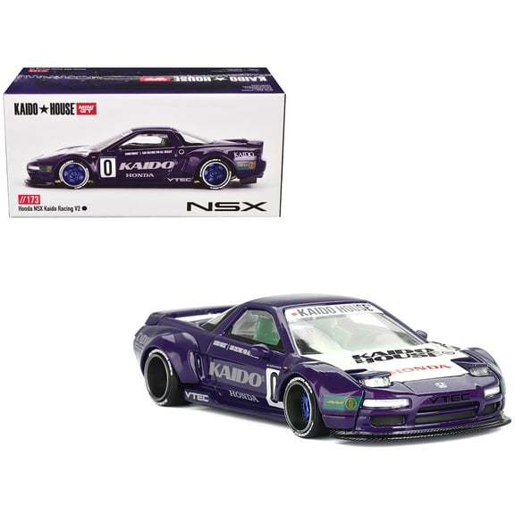 Mini GT KHMG173 Honda NSX Kaido Racing V2 No.0 Purple with White Hood & Graphics Designed by Jun Imai Kaido House Special 1-64 Scale Diecast Model Car