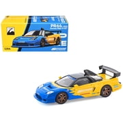 Honda NSX-R GT RHD Right Hand Drive "Spoon Sports" Blue and Yellow with Black Top 1/64 Diecast Model Car by Pop Race