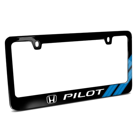 Honda Pilot Blue Carbon Fiber Texture Stripe Black Metal License Plate Frame