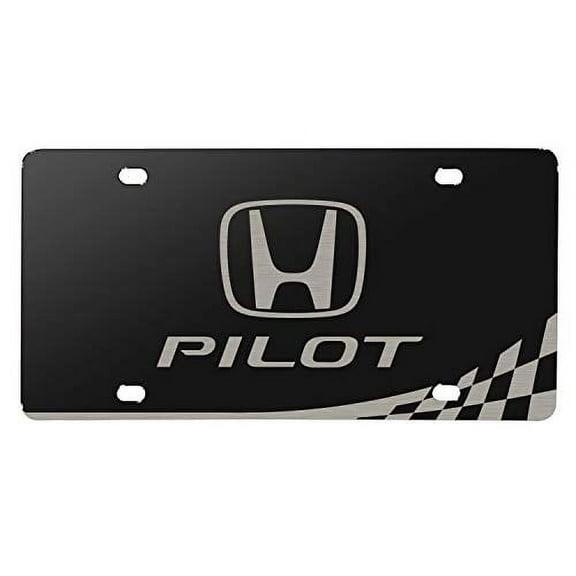 Honda Pilot Matt-Look Laser Mark Racing Checker Flag Black Acrylic License Plate