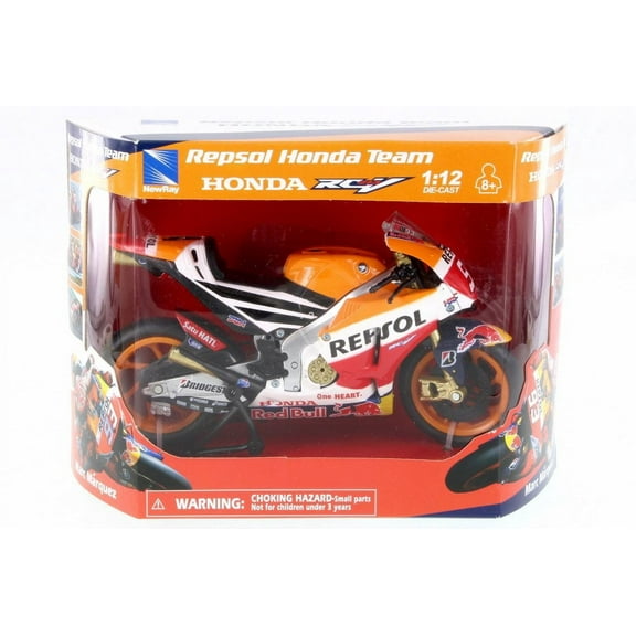 Honda RCV 213 Motorcycle, Orange w/ Decals - New Ray 57753 - 1/12 Scale Vehicle Replica