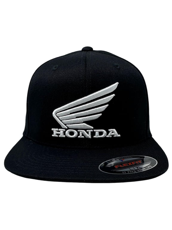 Racing Men's Hat Embroidered Wing FlexFit Fitted Wool Blend Flat Bill Cap (Small/Medium, Black)