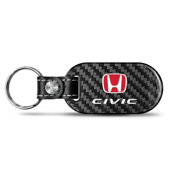 Honda Red Logo Civic 100% Real Black Carbon Fiber Tag Style Key Chain