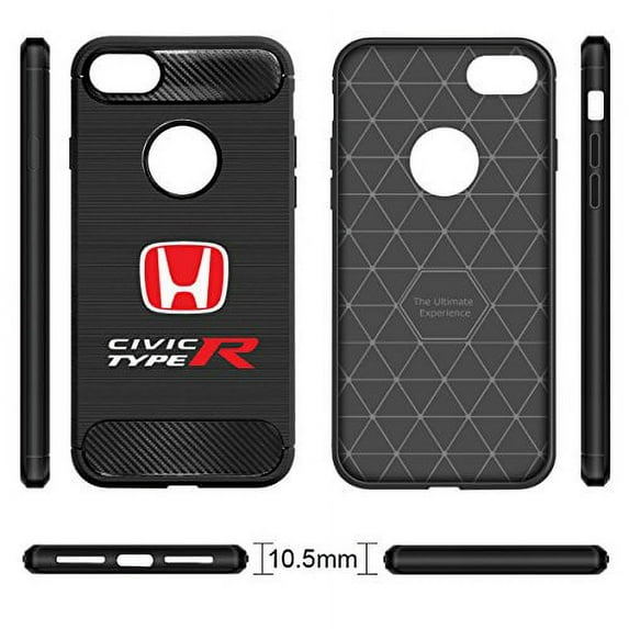 Honda Red Logo Civic Type-R iPhone 7 Case TPU Shockproof Black Carbon Fiber Textures Stripes Cell Phone Case