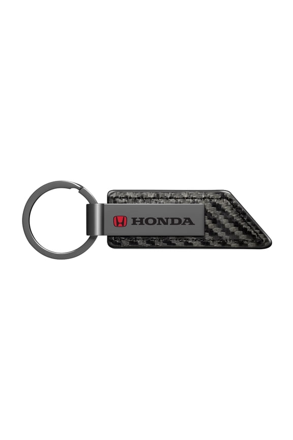 Honda Red Logo Gunmetal Black Gray Metal Plate Carbon Fiber Texture Leather Key Chain