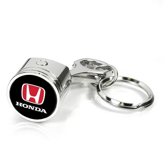 Honda Red Logo Piston Style Chrome Metal Key Chain