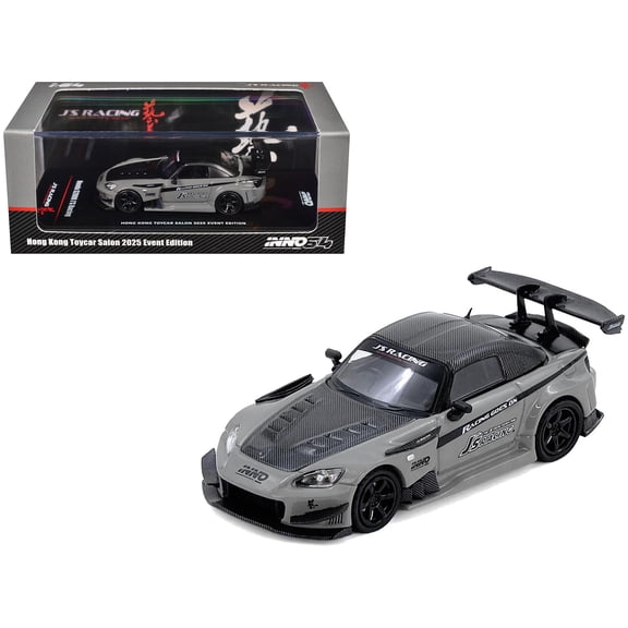 Honda S2000 RHD "J's Racing" Gray w/Carbon Hood & Top "Hong Kong Toycar Salon 2025" 1/64 Diecast Model Car by Inno Models