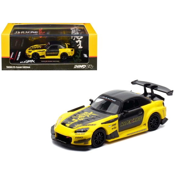 Honda S2000 RHD Yellow w/Carbon Hood & Top w/Graphics "Tokyo Auto Salon Kuala Lumpur" 1/64 Diecast Model Car by Inno Models