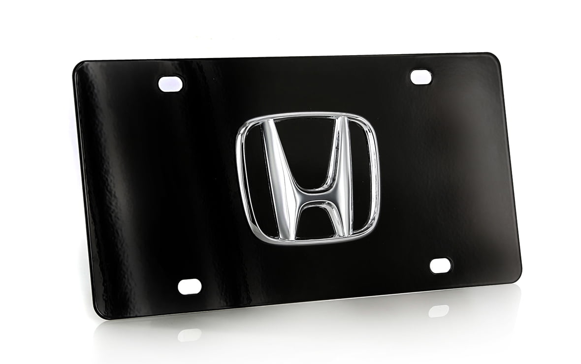 Honda logo 3D chrome plated brass emblem on Black Stainless Steel Vanity License Plate