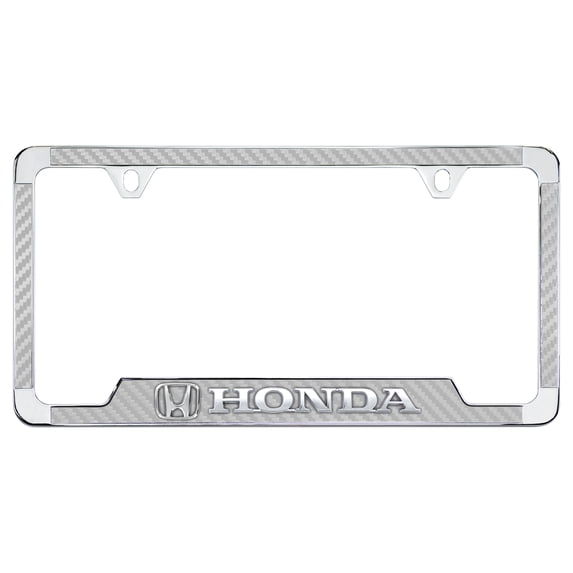 Honda wordmark Silver Carbon Fiber inlay Zinc Metal License Frame Holder 2 Hole