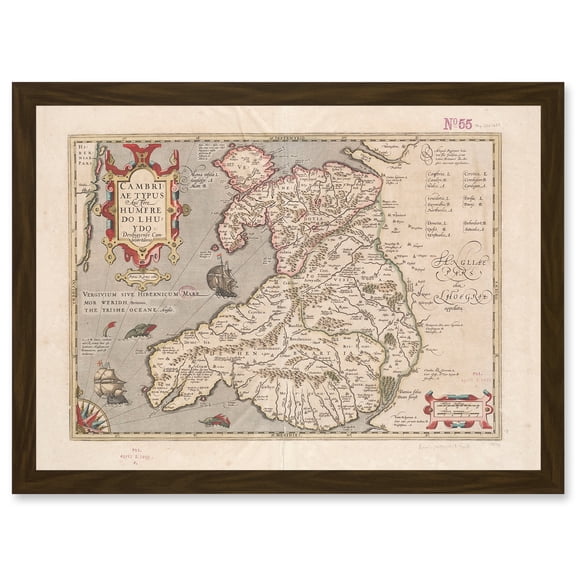 Hondius 1633 Welsh Latin Early Map Wales Cymru Artwork Framed Wall Art Print A4