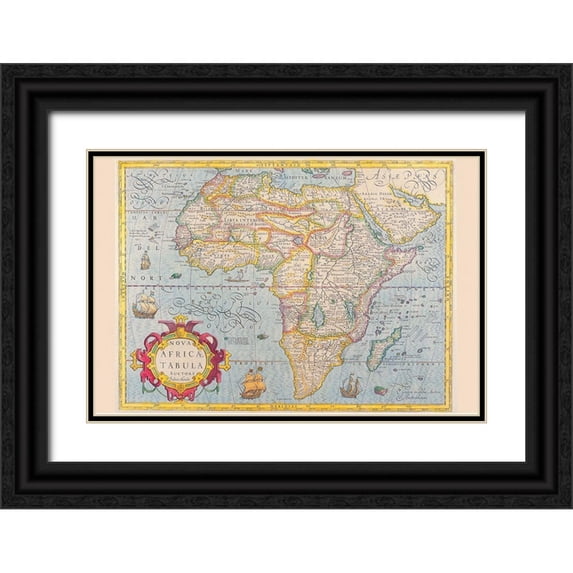 Hondius, Jodocus 24x17 Black Ornate Wood Framed with Double Matting Museum Art Print Titled - Africa
