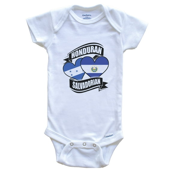 Honduran Salvadorian Hearts Honduras El Salvador Flags Baby Bodysuit, 0-3 Months White