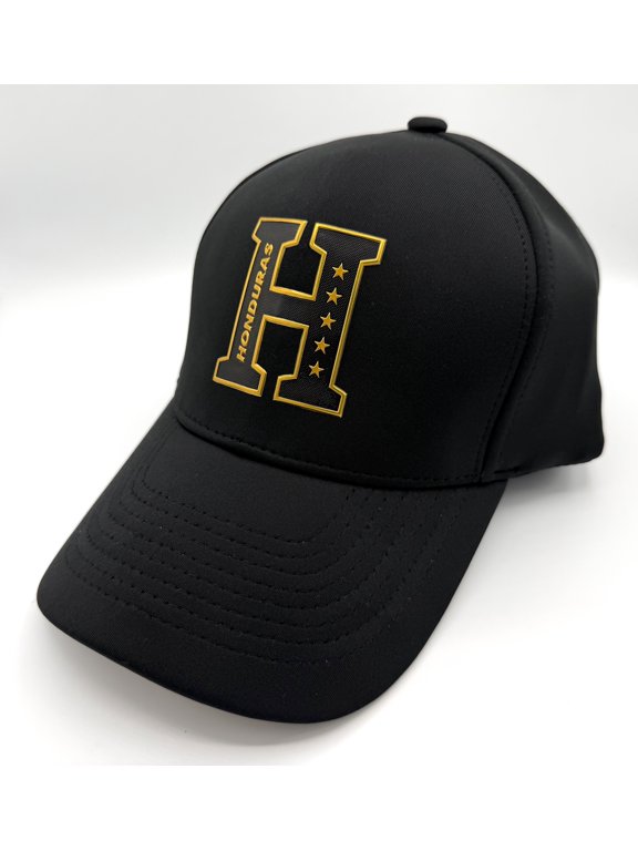 Honduras Black Soccer Fan Cap Adjustable Snapback Hat, Gold H Design, Lightweight Athletic Baseball Cap for Men & Youth