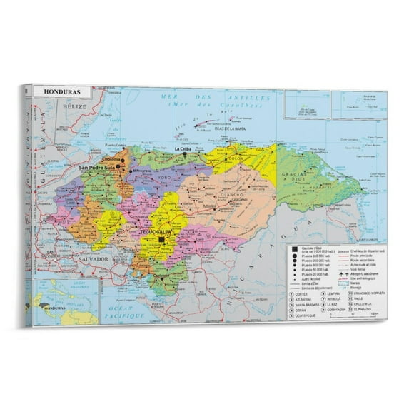 Honduras Map Posters Painting On Canvas Wall Art Poster Scroll Picture Print Living Room Walls Decor Home Posters 12x18inch(30x45cm)