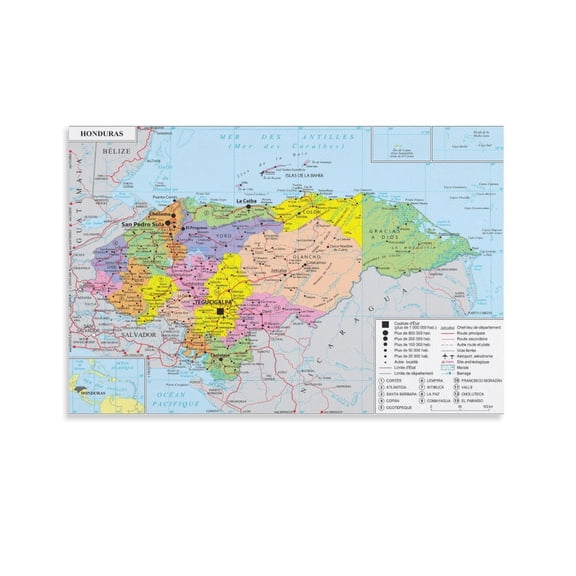 Honduras Map Posters Wall Art Poster Gifts Bedroom Prints Home Decor Hanging Picture Canvas Painting Posters 08x12inch(20x30cm)