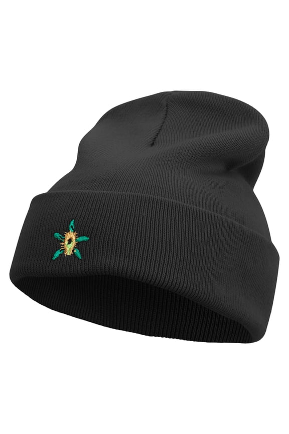 Honduras National Orchid Embroidered 12 Inch Long Knitted Beanie - Black OSFM