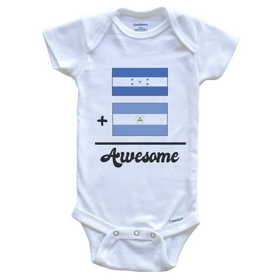 Honduras Plus Nicaragua Equals Awesome Cute Honduran Nicaraguan Flags Baby Bodysuit, 0-3 months white
