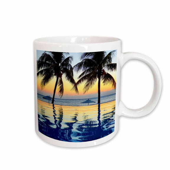 3drose, Honduras, Roatan. Infinity Pool Surrounded by Palm Trees at Sunset., 11oz Mug