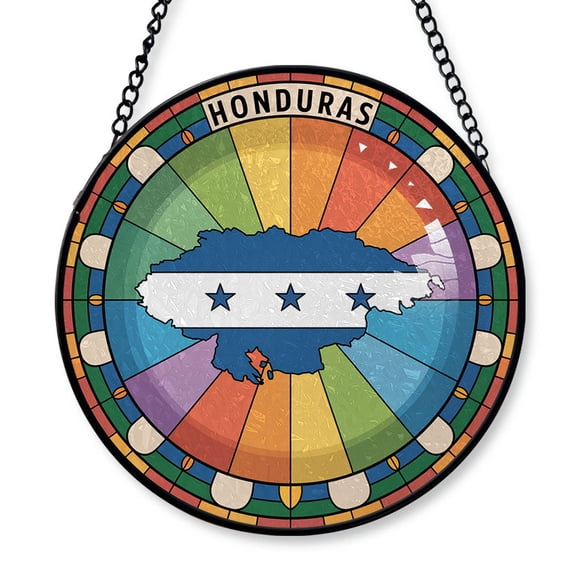 Honduras Travel Decor Suncatcher Stained Glass Window Hanging, Gift for Traveller, Collection of Country Travel Souvenirs for Family and Friends, Honduras Map and Flag Décor