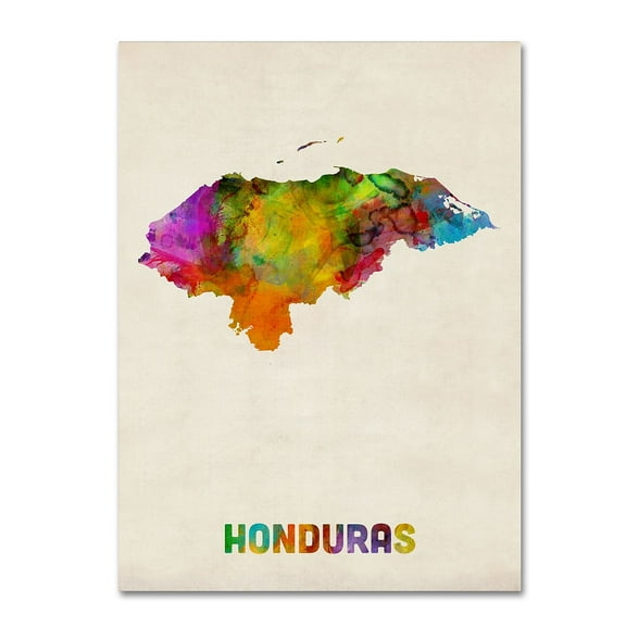 Trademark Fine Art Michael Tompsett Honduras Watercolor Map Canvas Wall Art - 18x24