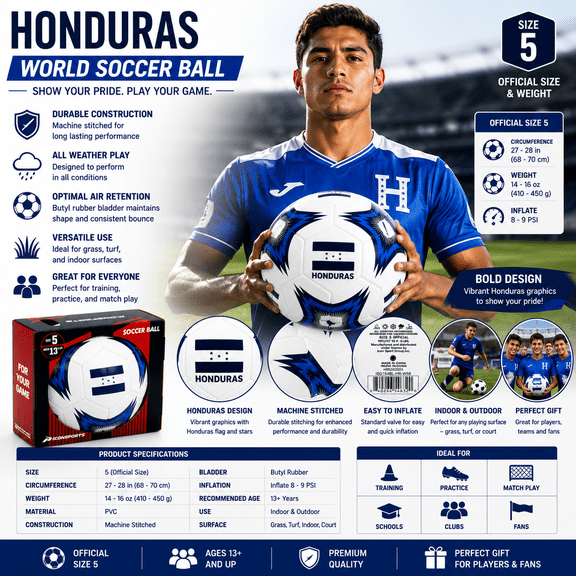 Honduras World Soccer Ball Size 5 Official Soccer Ball Machine Stitched PVC Indoor Outdoor Training Ball