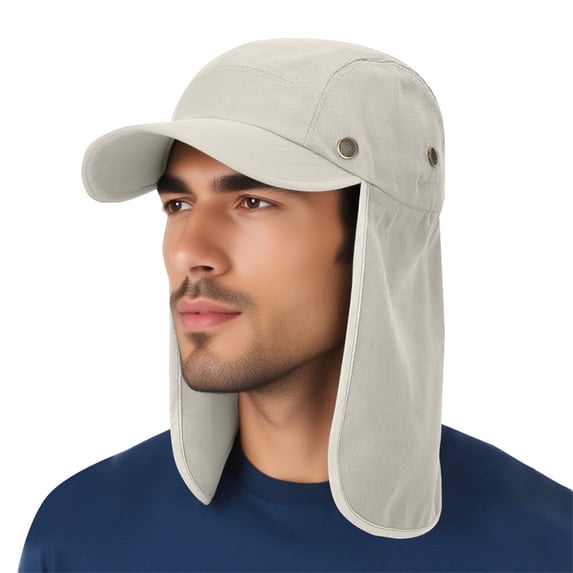 HoneatMatter Mens Sun Hat, Hat with Neck Flap and Sun Protection, Sun Hat for Men Outdoor Climbing Gardening, Packable Comfortable Canvas Cap, Beige