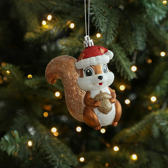 Honeeladyy 1 PC Glitter Squirrel Hanging Ornament Collection Figurine Hanging Ornament, Christmas Decoration for Xmas Tree Holiday Party Home Gifts