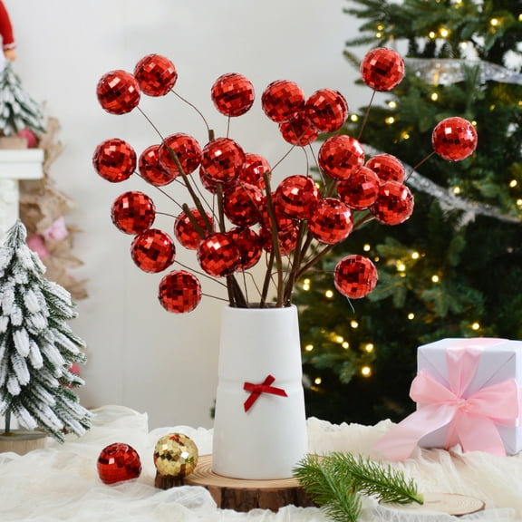 Honeeladyy 1 Pc Disco Discoball Branch Christmas Party Decoration Glitter Mini Disco Balls Flower Pick Mirror Balls Ornament Stick Bulk 15.75" Sticks Planter Vases Glitter Stems for Classroom Decor