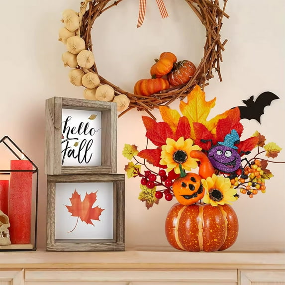Honeeladyy 1 Pcs Halloween Decoration Simulated Pumpkins Maple Leaves Flowers Ornament Tabletop Decoration - Fall Harvest Table Centerpiece for Thanksgiving Halloween Office Home Dorm Decor