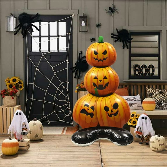 Honeeladyy 1 Pcs Large Halloween Foil Balloon for Indoor Outdoor Decor - Stand-Up Pumpkin Stack Design for Parties, Gardens, Store Displays