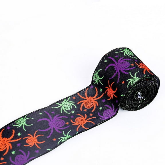 Honeeladyy 1 Roll Halloween Craft Ribbon, 2.5" 5 Yards Wired Edge Ribbon for Crafts Wreaths Gift Wrapping Party Decorations Fall Thanksgiving Christmas Festive Decor