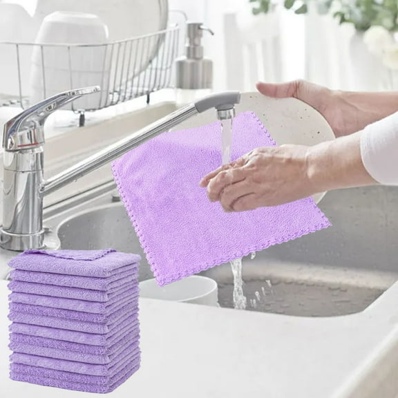 Honeeladyy 12 Pack Kitchen Dishcloths, Does Not Sheds Fluff, Reusable Dish Towels, Dish Cloths, Solid Super Absorbent Coral Velvet Cleaning Cloths, Nonstick Oil Washable Fast Drying, 12 x 12 Inch