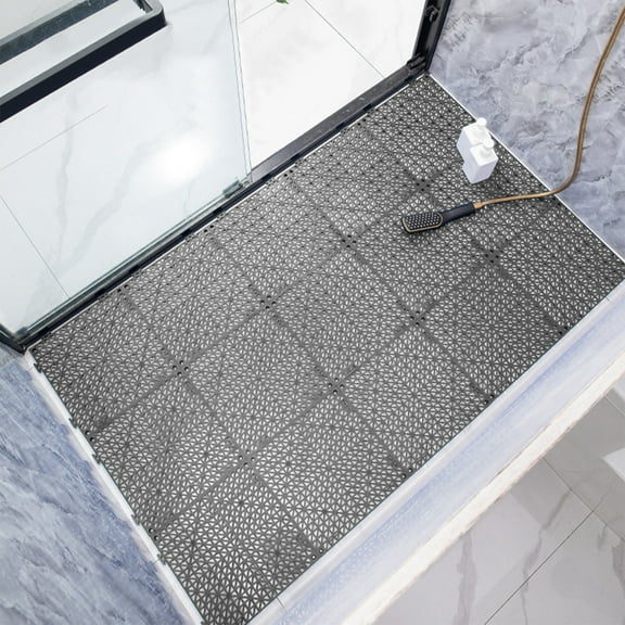 Honeeladyy 12x12in Drainage Floor Tiles, 1 Pack Non-Slip Pool Drain Tiles for Flooring, Soft Splicing Modular Cushion Mats, Rubber Floor Tiles with Holes for Shower Basement Garage, Gray