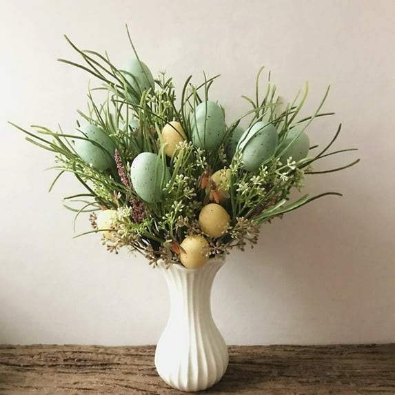Honeeladyy 1Pcs Easter Simulated Floral Picks 13.78inch Artificial Easter Flowers Stems with Colored Eggs Ornament Easter Spray Vine with Easter Eggs for Easter Vase Bouquet Decor