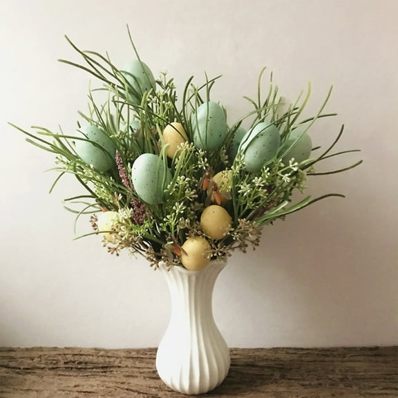 Honeeladyy 1Pcs Easter Simulated Floral Picks 13.78inch Artificial Easter Flowers Stems with Colored Eggs Ornament Easter Spray Vine with Easter Eggs for Easter Vase Bouquet Decor