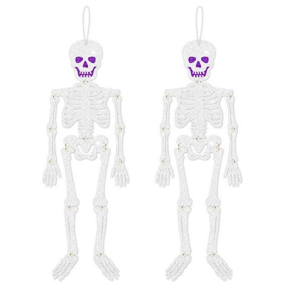 Honeeladyy 2 Pcs Halloween Skeleton Decorations Glitter Paper Hanging Ornaments DIY Skeleton 26 Inch Poseable Decorations For Halloween Party Home Decor