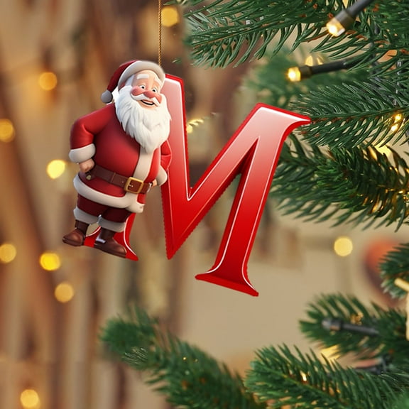 Honeeladyy 26 Alphabet Ornaments for Christmas Tree Santa Initial Letter M Pendant with Hanging Rope Mini Monogram Hanging Decorations for Holiday Party Gifts DIY Decor