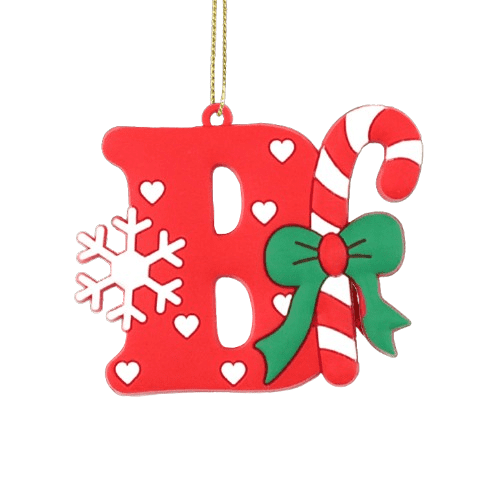 Honeeladyy 26 Initial Letters Christmas Tree Hanging Pendant Xmas B Alphabet Ornments with Bow & Snowflake Pattern Mini Personalized Monogram Decorations for Christmas Tree Gifts DIY