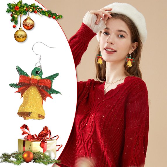 Honeeladyy 2Pcs Christmas Dangle Earrings for Women 2024 New Bell Drop Jewelry Gifts Colorful Sparkling Silvered Plated Earrings Christmas New Year Birthday Party Gift