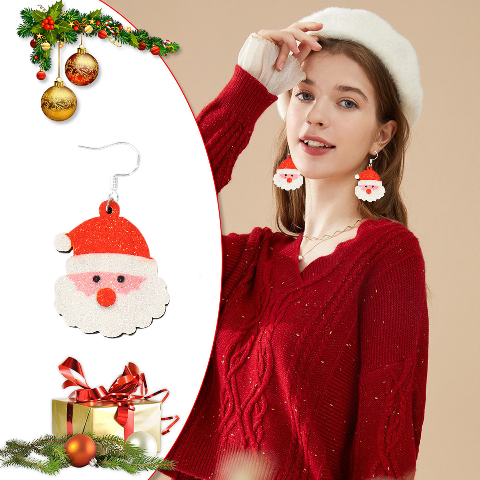 Honeeladyy 2Pcs Christmas Dangle Earrings for Women 2024 New Santa