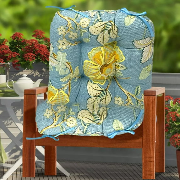 Honeeladyy 2Pcs Outdoor/Indoor Patio Seat Cushion Pad with Ties, Summer Super Soft Cozy Floral Print Lightweight Thicken Washable Dining Chair Cushion for Garden Patio Yard, 17x17in+21x17in
