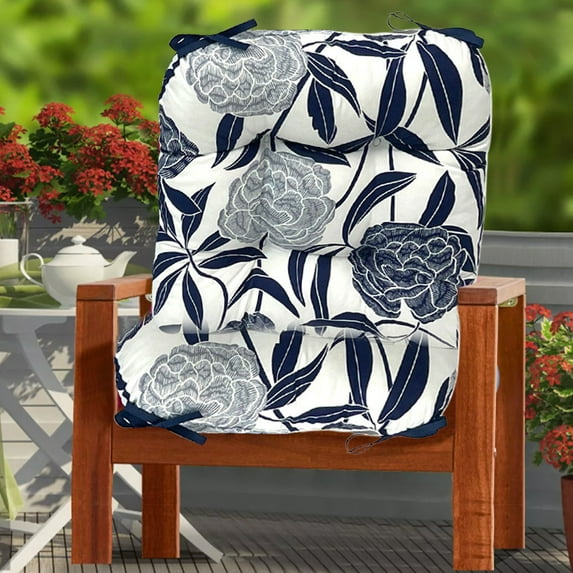 Honeeladyy 2Pcs Outdoor/Indoor Patio Seat Cushion Pad with Ties, Summer Super Soft Cozy Floral Print Lightweight Thicken Washable Dining Chair Cushion for Garden Patio Yard, 17x17in+21x17in
