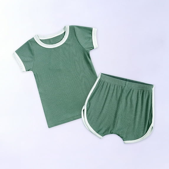 Honeeladyy 2pcs Outfits Children Clothing Toddler Kids Baby Boys Girls Fashion Cute Solid Color Short Sleeve Shorts Cotton Casual Suit