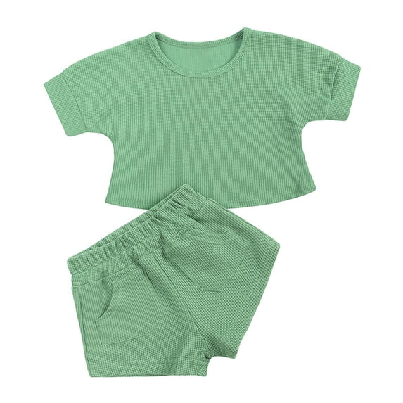 Honeeladyy 2pcs Toddler Baby Boy Short Pants Set Toddler Baby Boys Girls Summer Waffle Short-sleeved Top Shorts Two-piece Set