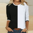 thumbnail image 1 of Honeeladyy 3/4 Sleeve Tops for Women Summer Patchwork Round Neck T Shirts Casual Cute Three Quarter Length Dressy Blouses for Jeans Leggings or Dresses (Black,M), 1 of 5